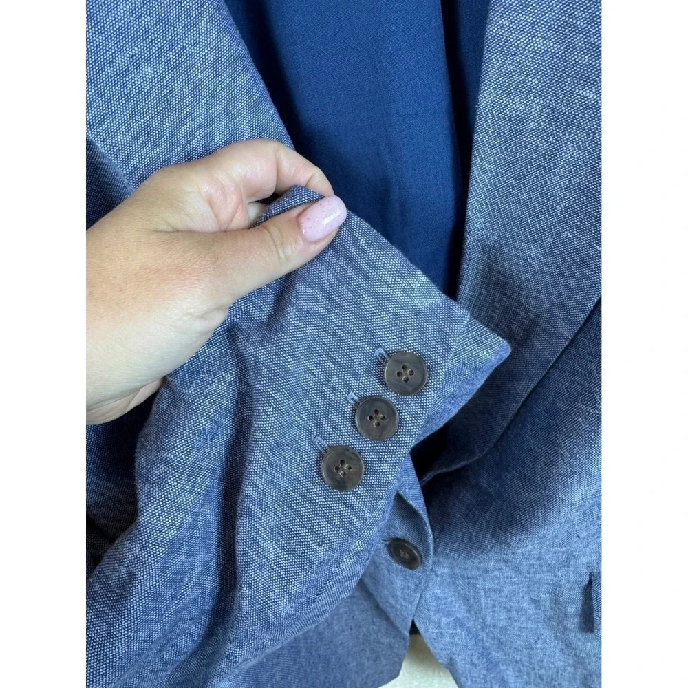 Rachel Zoe Blazer Women L Blue‎ Linen Blend Lightweight Minimalist Professional